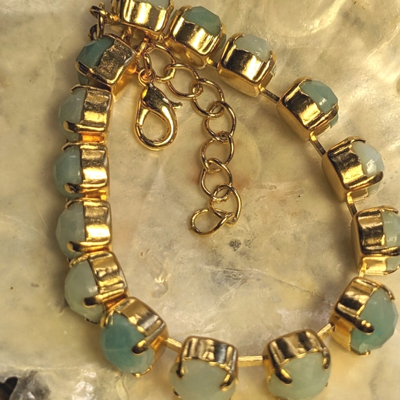 Genuine Amazonite on 14k Gold Plated Bracelet - Picture 2 of 6